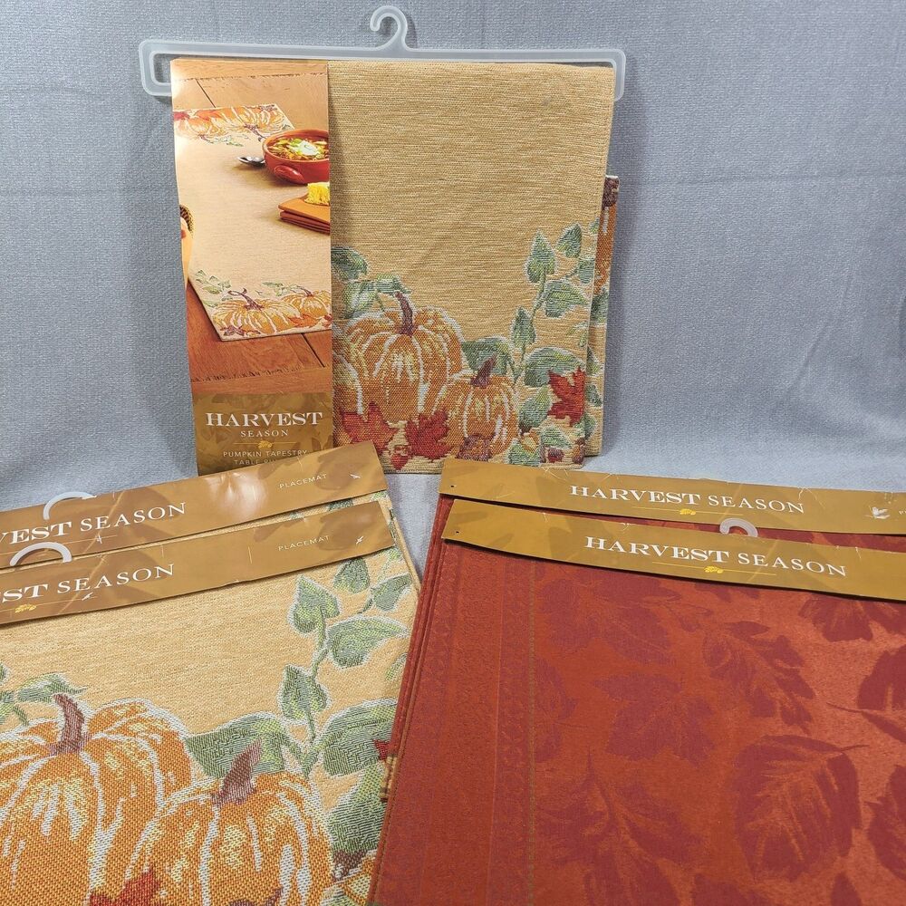 NWT Fall Pumpkin Table Runner 13x36 Inches 4 Fall Placemats Orange Gold Harvest